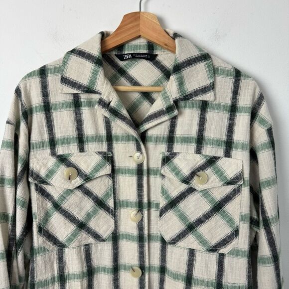 NWT Zara oversized shacket jacket plaid beige black white XS Button Up Size XS - Picture 5 of 11